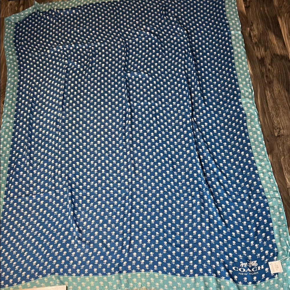 Coach Navy Blue Floral wrap with Mint Border